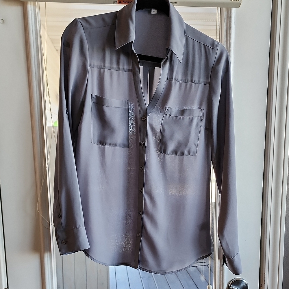 Gray Button-Up Blouse